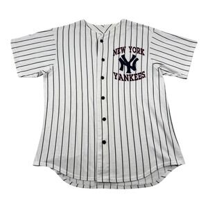 New York Yankees Baseball Jersey Mens Large MLB Pinstripe Made USA Button Front